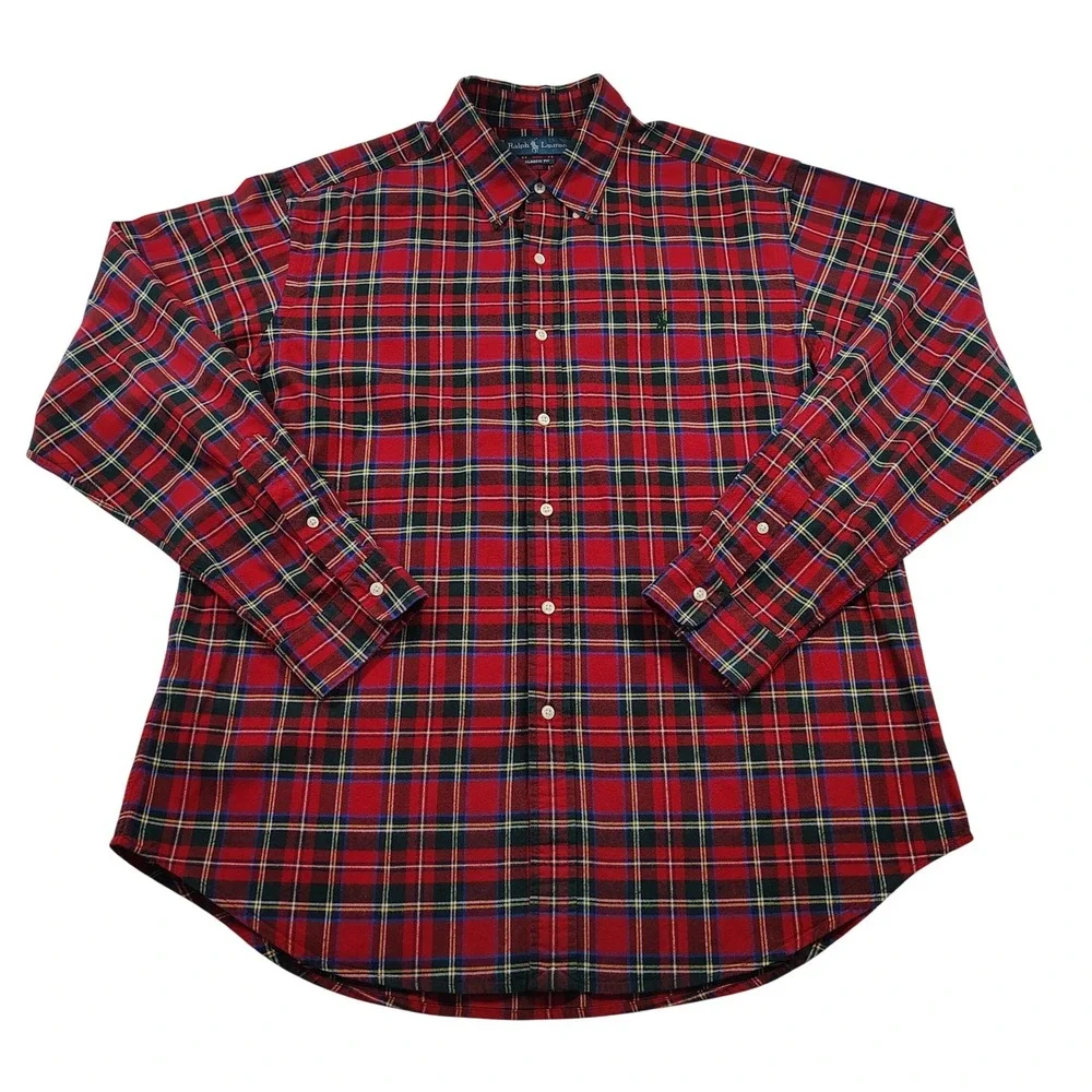 Ralph Lauren Mens Classic Fit Red‎ Tartan Plaid Button Down Shirt XL Long Sleeve